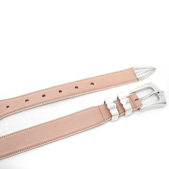 Bench Craft Leather Belt Beige Silver Buckle Double Loop Metal Pointed Tip 38 - Picture 8 of 10